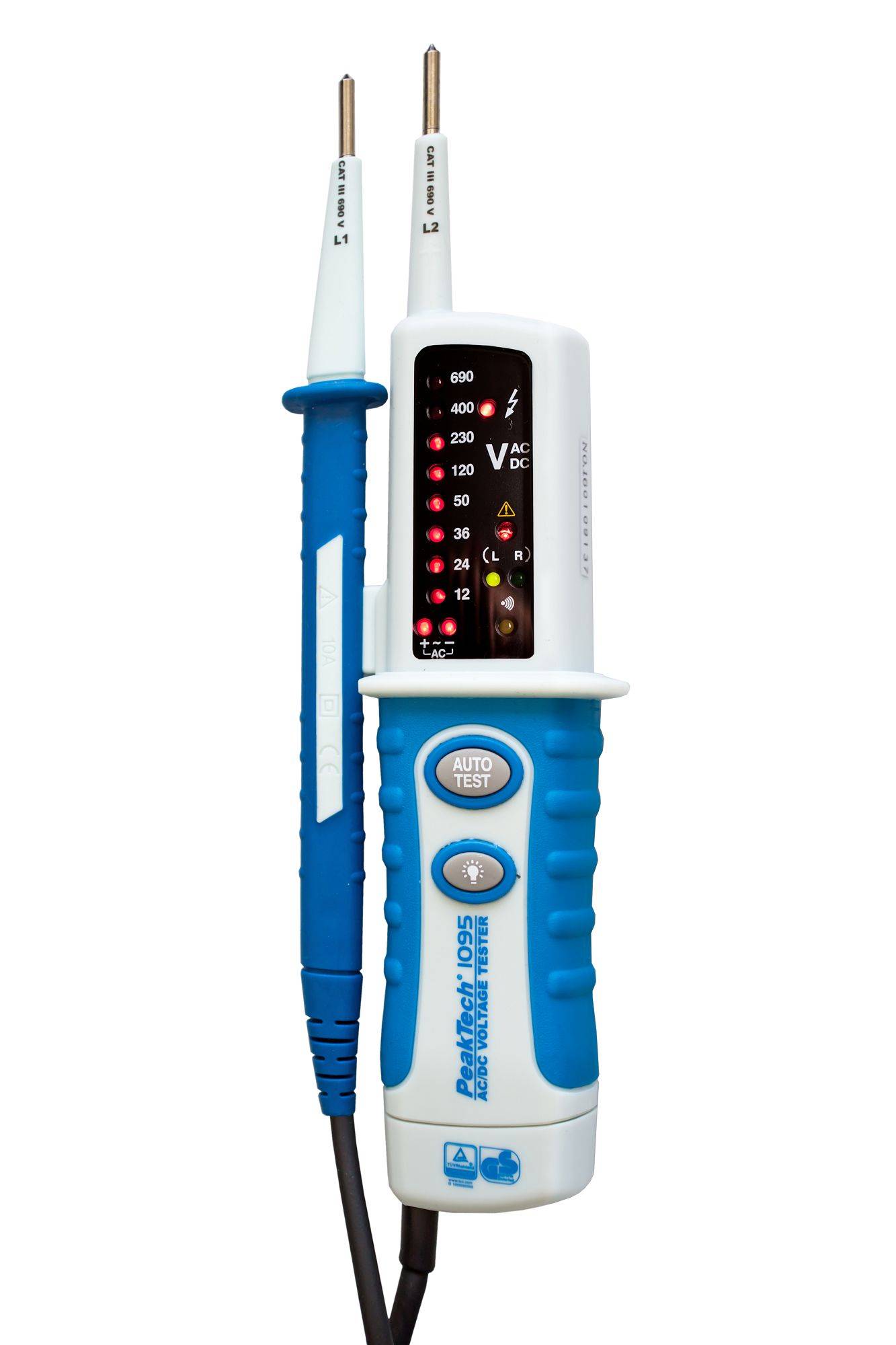 Zweipoliger AC/DC-Spannungsprüfer mit LED-Anzeige ~ TÜV/GS