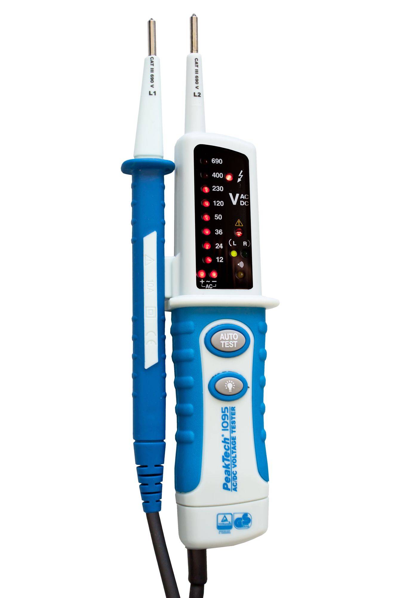 Zweipoliger AC/DC-Spannungsprüfer mit LED-Anzeige ~ TÜV/GS