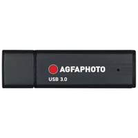 Schwarzes AGFAPHOTO USB 3.0 Speicherlaufwerk auf weißem Hintergrund dargestellt.