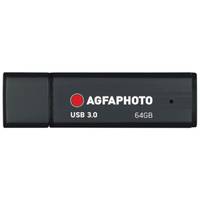 Schwarzer AGFAPHOTO USB 3.0 Speicherstick mit der Bezeichnung 64 GB auf weißem Hintergrund.