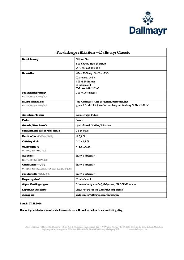 Dallmayr Kaffee Classic 236000000 gemahlen 500g