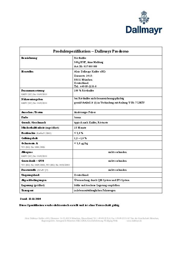 Dallmayr Kaffee prodomo 037000000 gemahlen 500g