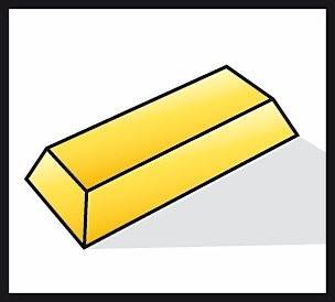 Eine Goldbarrenillustration, die einen rechteckigen, glänzenden Block zeigt, der Reichtum und Wert symbolisiert.