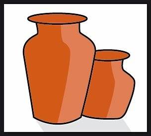 Zwei große orangefarbene Tontöpfe, wobei der vordere höher ist als der hintere, werfen Schatten auf einen einfarbigen weißen Hintergrund.