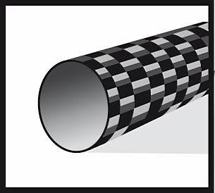 Eine schwarz-weiß karierte zylindrische optische Täuschung, bei der das Muster eine unmöglich erscheinende geschlungene Struktur zu bilden scheint.