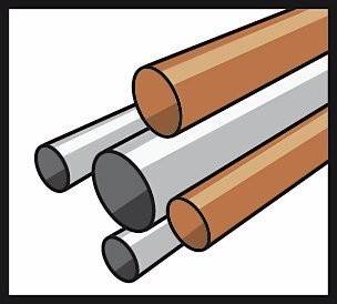 Darstellung von vier zylindrischen Rohren, zwei grau und zwei braun, die sich in verschiedenen Winkeln vor einem weißen Hintergrund kreuzen.