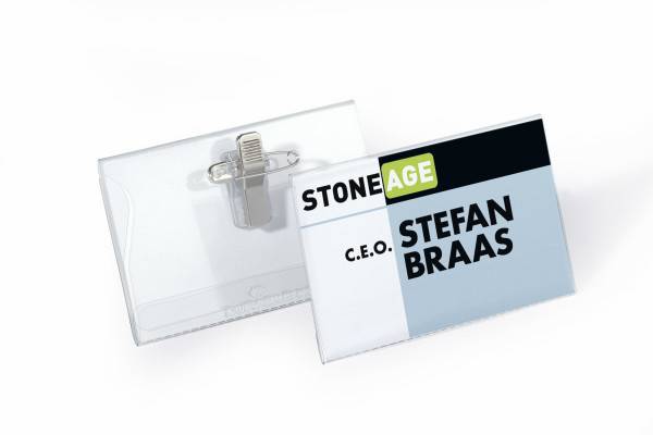Durable Namensschild - für 54 x 90 mm - Clip, Nadel - durchsichtig (Packung mit 5)