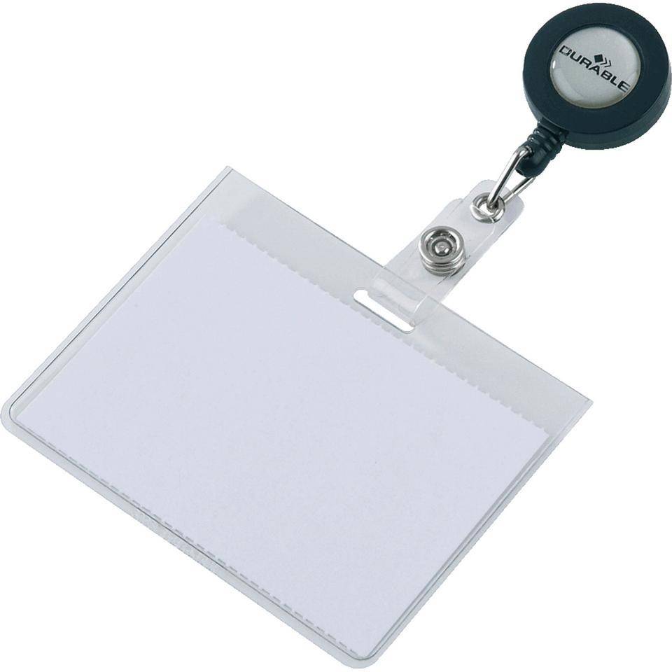 DURABLE Namensschild mit Ausweishülle, -halter und Aufrollmechanismus, 90x60mm