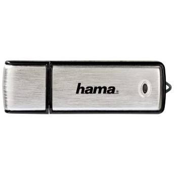 Silberner Hama USB-Stick mit schwarzer Kappe und Logo auf weißem Hintergrund.