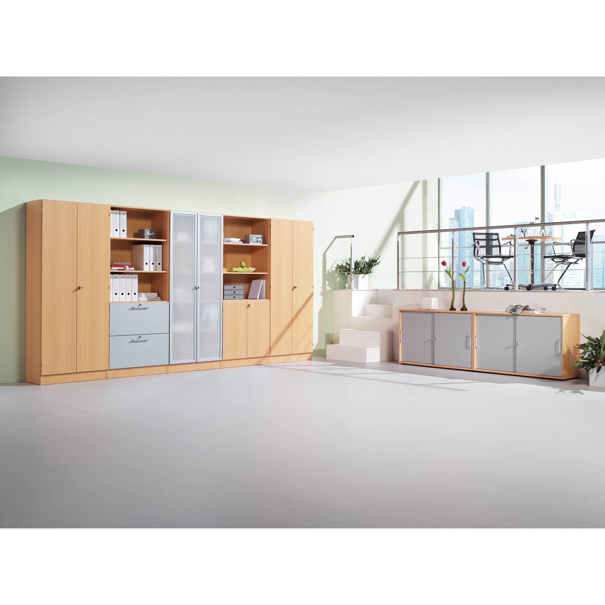 Hammerbacher Glastürenschrank Solid V6100G/W/S/SG 80x42x200,4cm buche