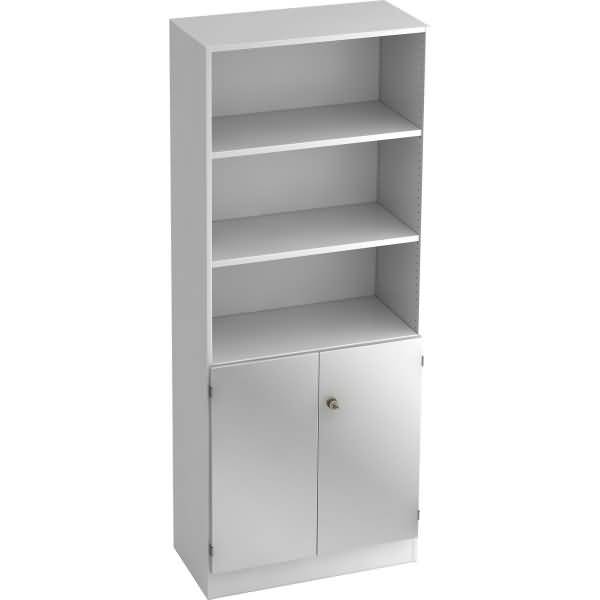 Regal 5 OH 2 OH 80x42x200,4cm Türen Sockelblende Griff SG Weiß/Silber