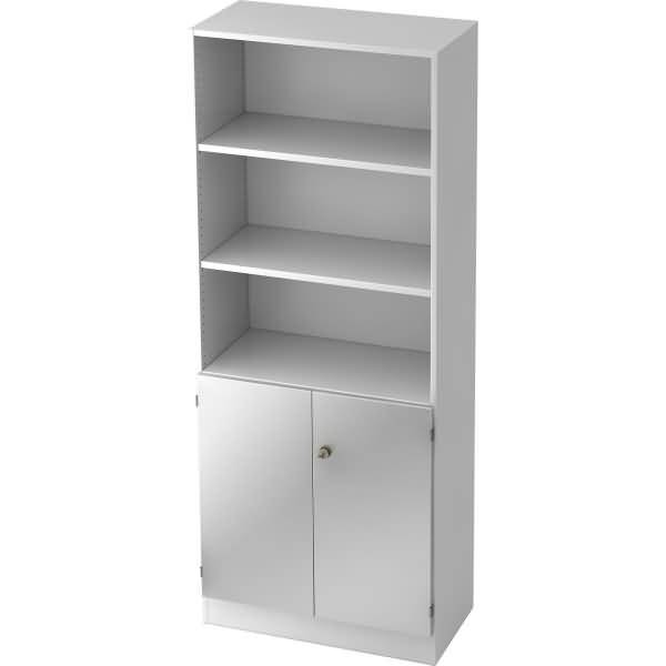 Regal 5 OH 2 OH 80x42x200,4cm Türen Sockelblende Griff SG Weiß/Silber