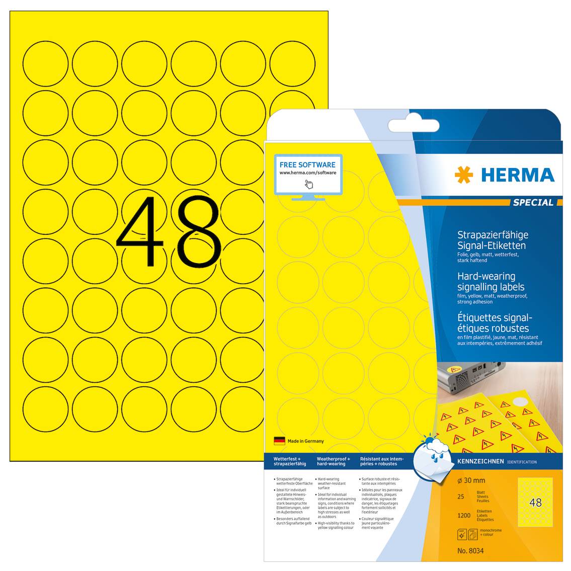 HERMA Special - Matt - selbstklebend - Gelb - 30 x 30 mm 1200 Etikett(en) (25 Bogen x 48)