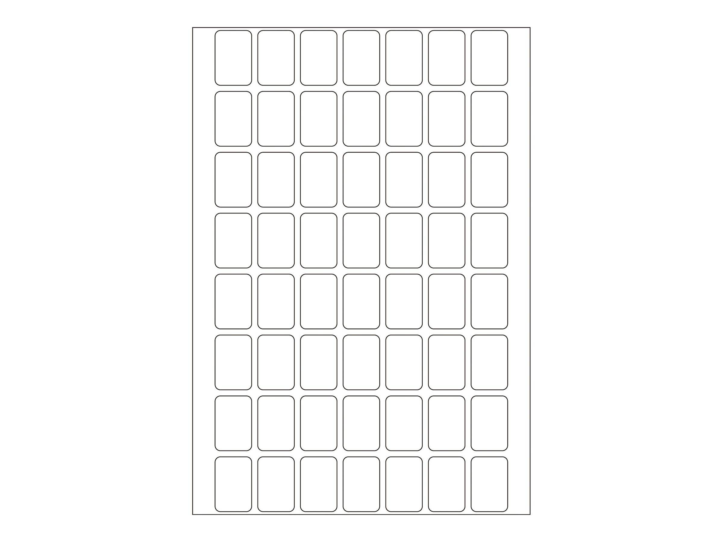 Leere Vorlage mit 7 x 8 abgerundeten Rechtecken, angeordnet in einem Gitter, wie leere Etiketten- oder Aufkleber-Platzhalter.