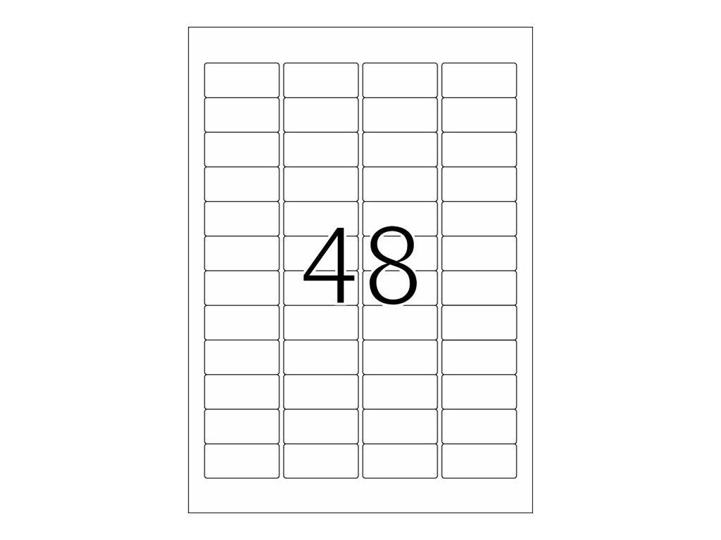 Leeres Blatt mit 48 Etiketten oder Aufklebern in einem Raster angeordnet, mit der Nummer „48