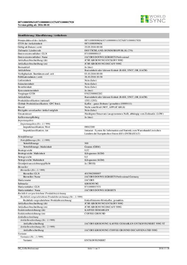 Jacobs Kaffee Krönung 4031790 entk. 500g