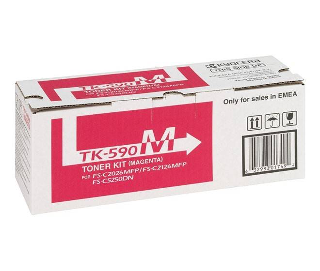 Kyocera TK-590M Magenta Tonerkit für FS-C2026MFP/FS-C2126MFP/FS-C5250DN Drucker, gekennzeichnet für EMEA-Vertrieb.