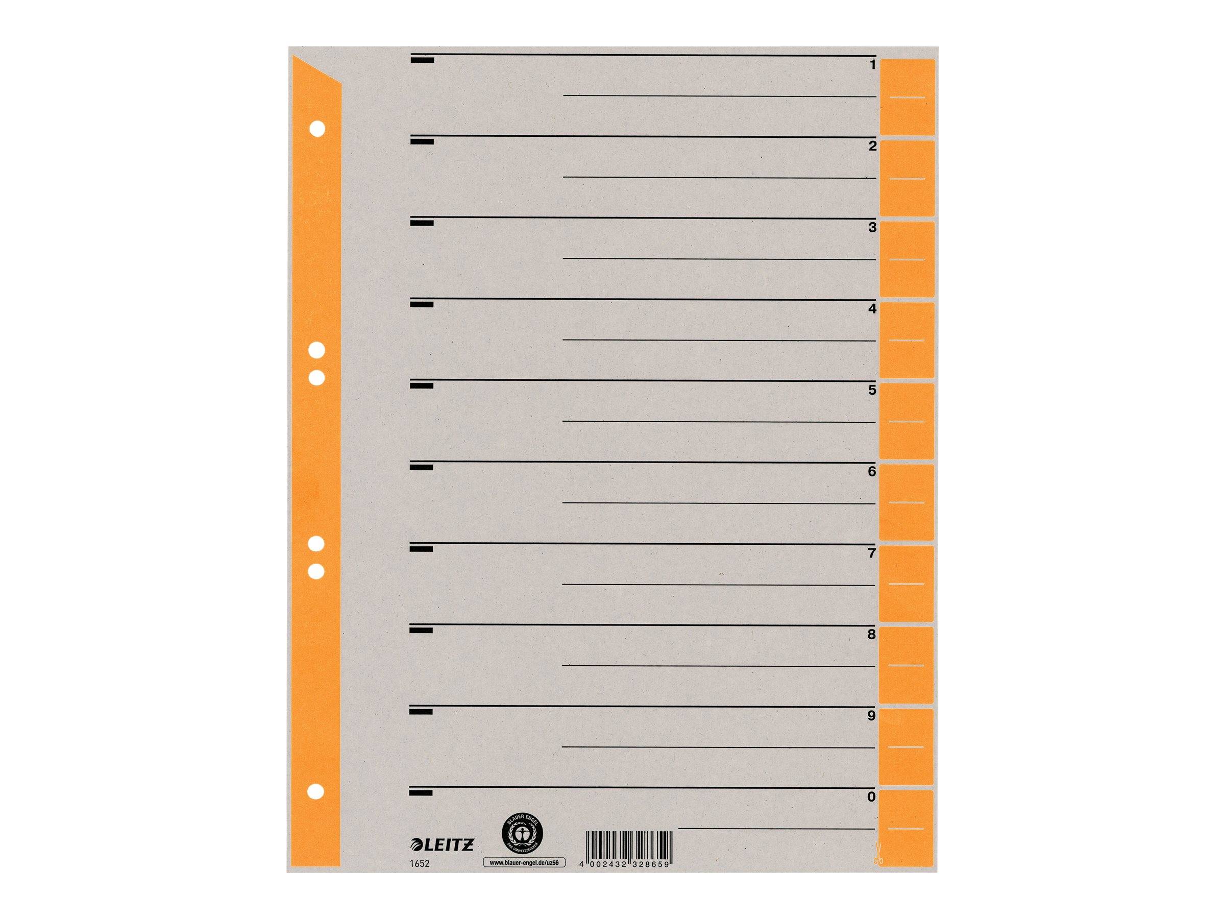 ESSELTE LEITZ - Leitz - Trennelement - vorgedruckt: 0-9 - für A4 - mit Register (Packung mit 100)