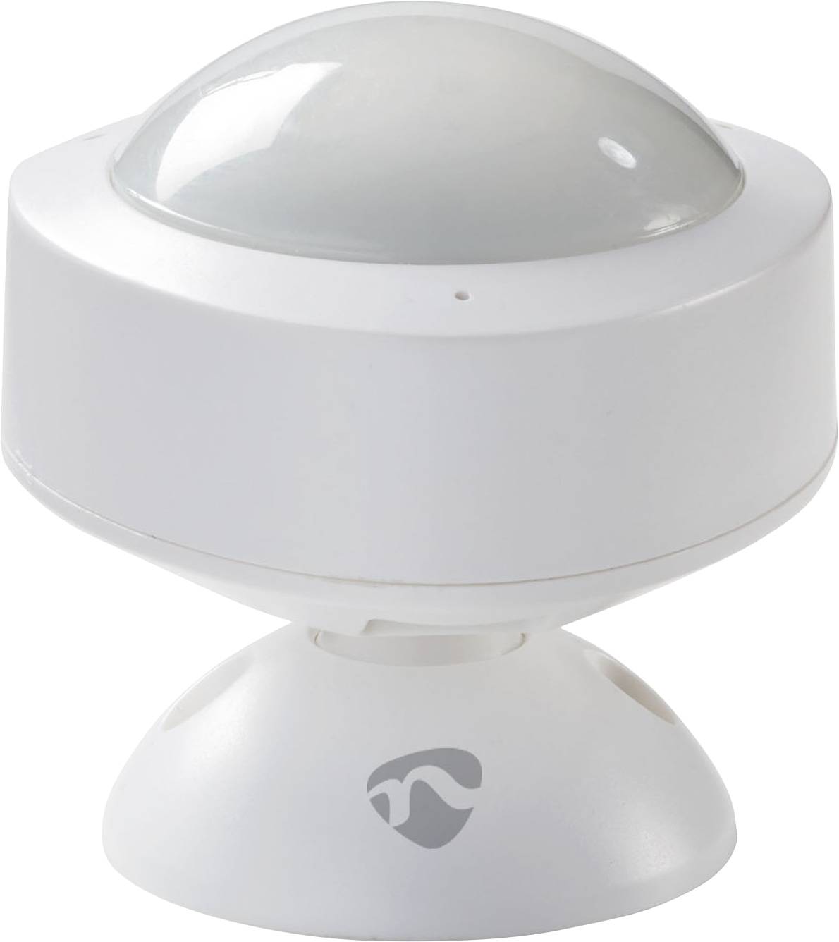 Ein weißer, kuppelförmiger Sensor auf einer abgerundeten Basis, wahrscheinlich zum Erkennen von Bewegung oder Lichtveränderungen.