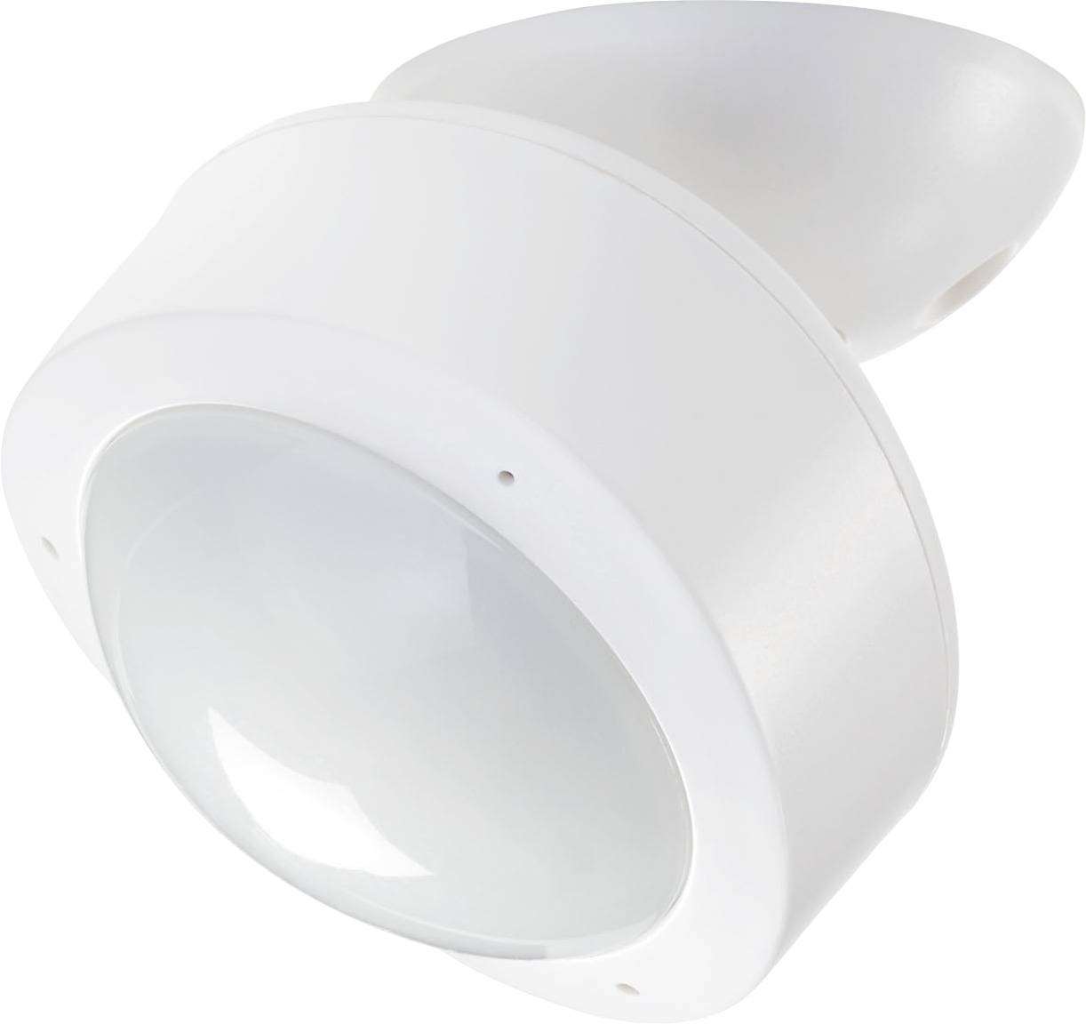 Ein weißer, kuppelförmiger Bewegungssensor mit elegantem Design, der typischerweise für Sicherheits- oder Automatisierungszwecke in Innenräumen verwendet wird.
