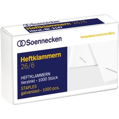 Soennecken Heftklammern 3147 26/6 verzinkt 1.000 St./Pack. - Artikel: 124215794