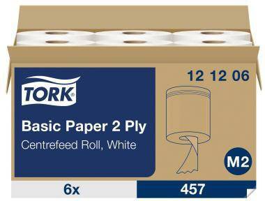 Karton Tork Basic Papier 2-lagige Centerline-Rollen, weiß, 6er-Pack, Artikelnummer 457, M2