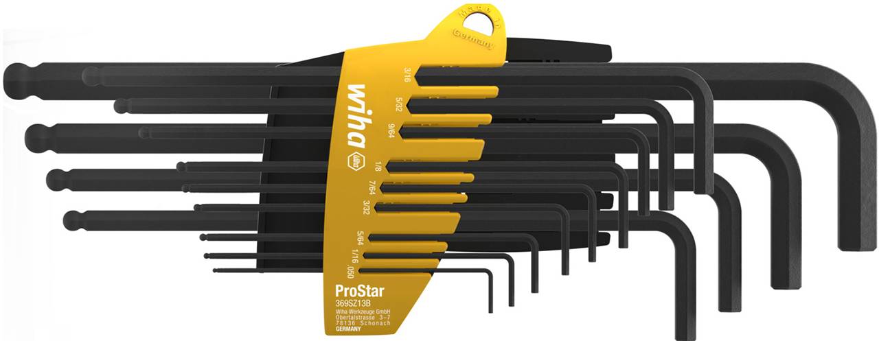 Stiftschlüssel Set im ProStar Halter Sechskant-Kugelkopf 14-tlg. schwarzoxidiert Zoll-Ausführung in Blister (24851)