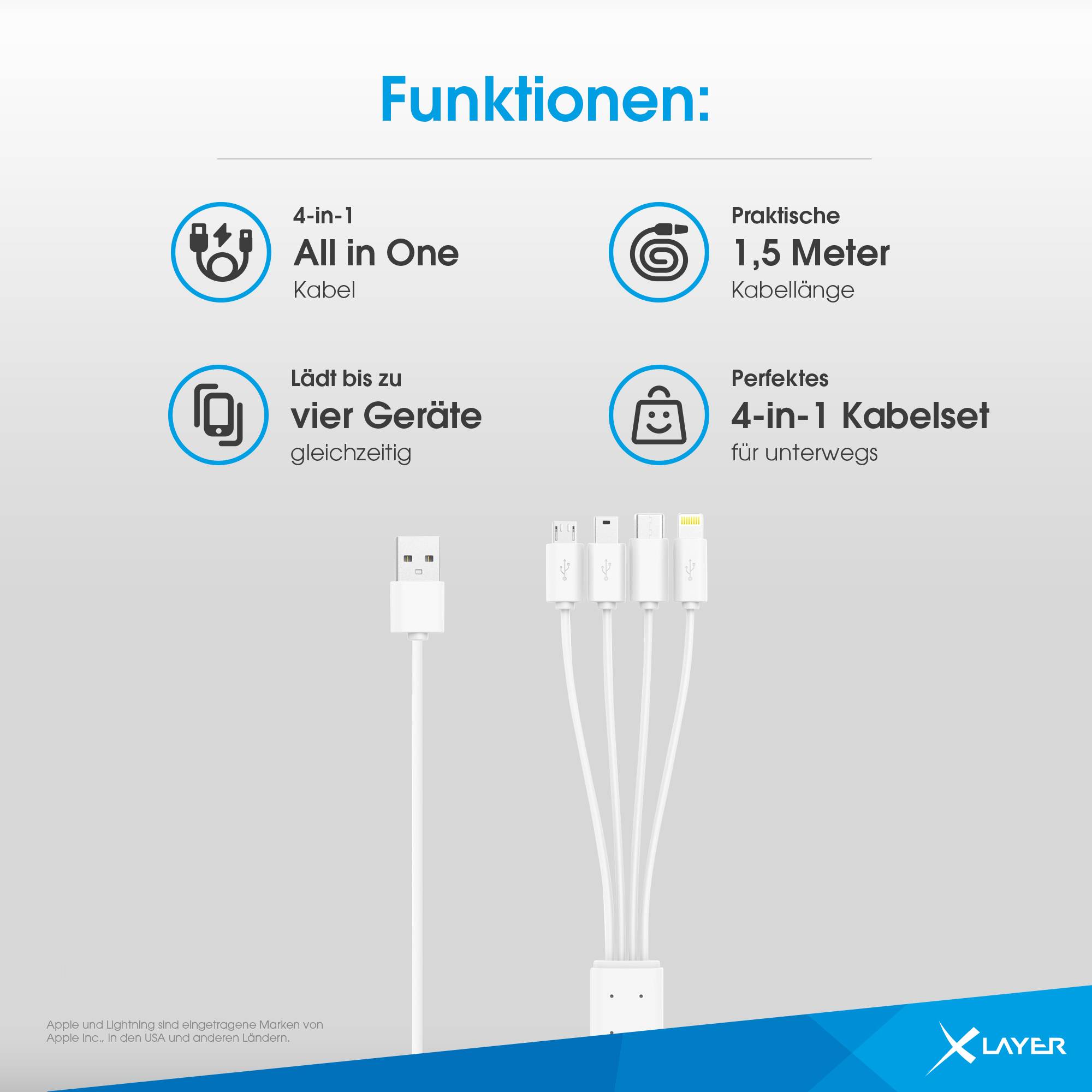 Kabel XLayer Octopus 4-IN-1 Multi-USB-Ladekabel 1.5 m White