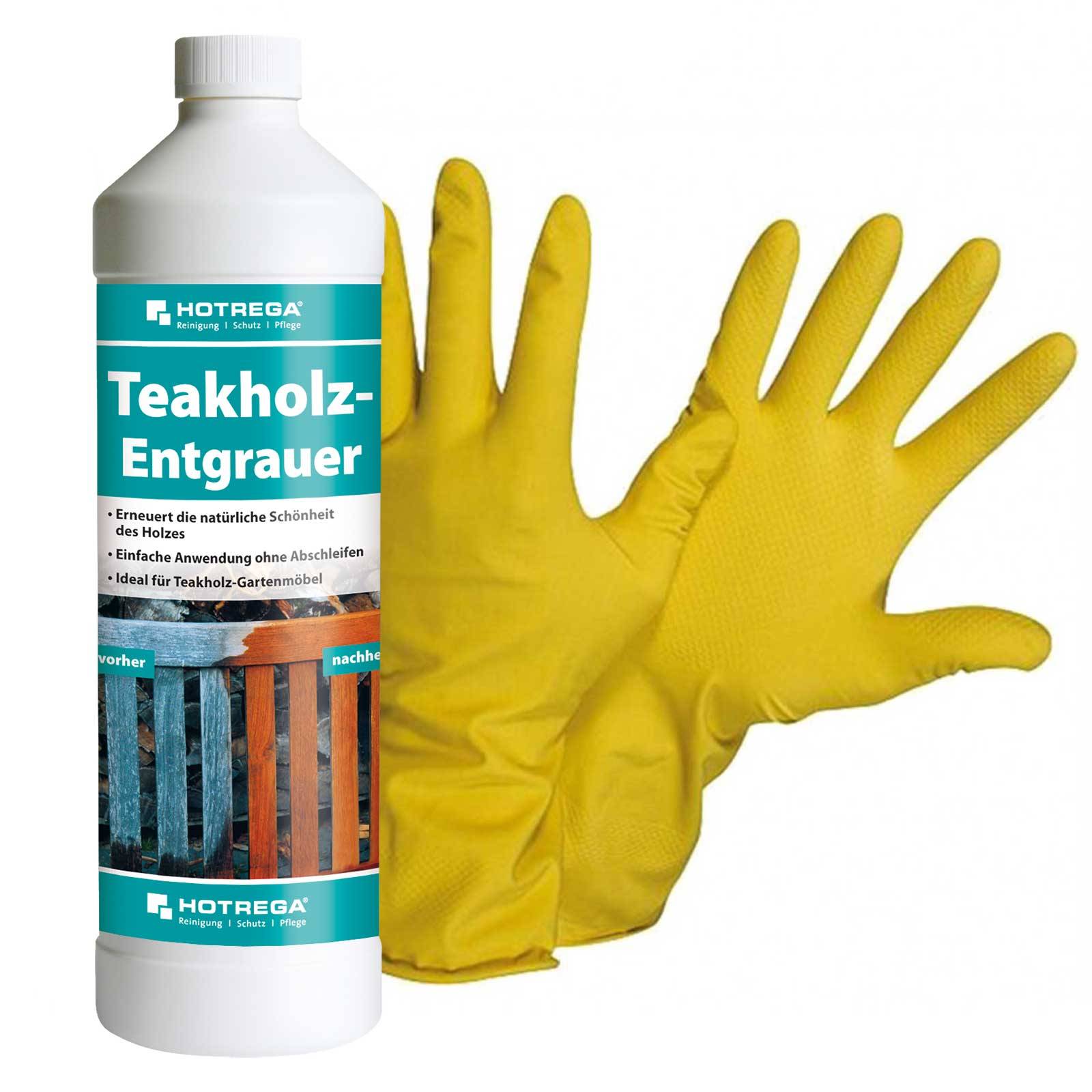 HOTREGA Teakholz Entgrauer 1L SET + NITRAS Handschuhe Gr. 10
