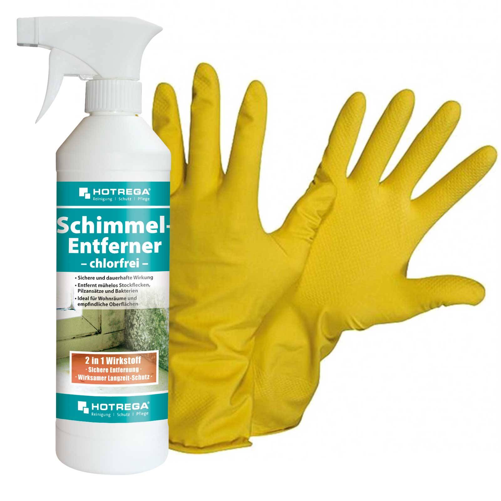 HOTREGA Schimmel Entferner chlorfrei 500 ml SET + NITRAS Handschuhe Gr. 10