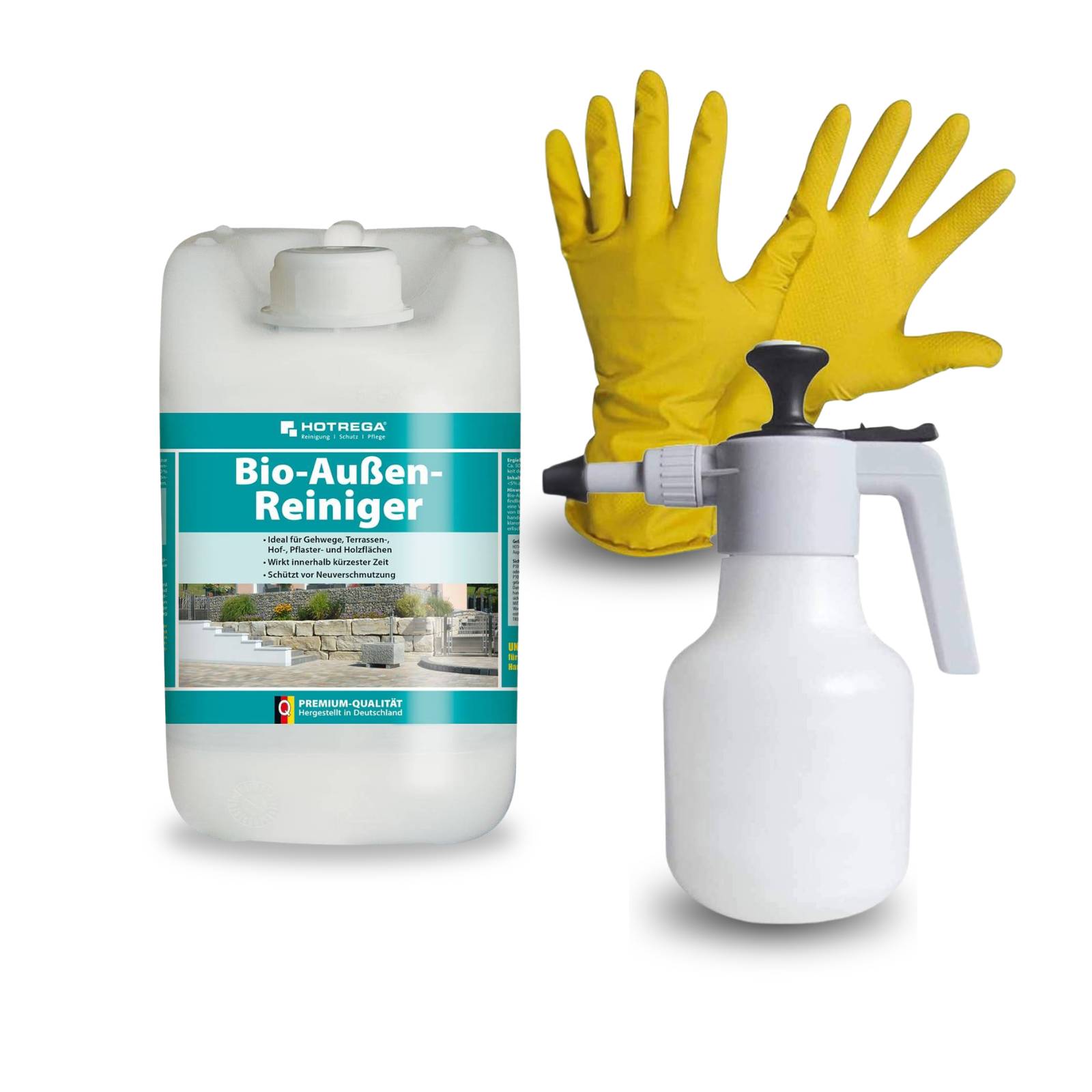 HOTREGA Bio Außen Reiniger 5L inkl. Handschuhe, Druckspritze