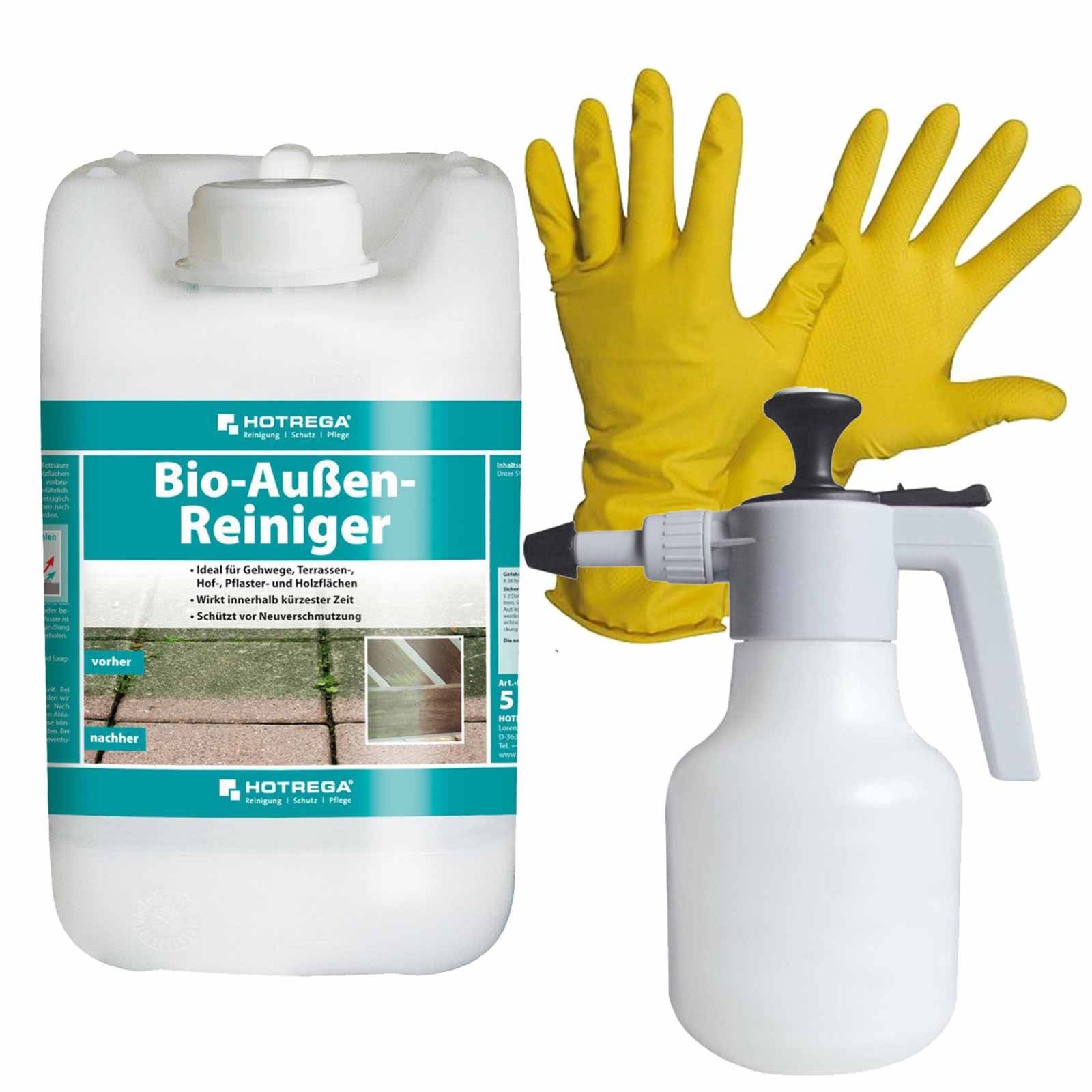 HOTREGA Bio Außen Reiniger 5L inkl. Handschuhe, Druckspritze