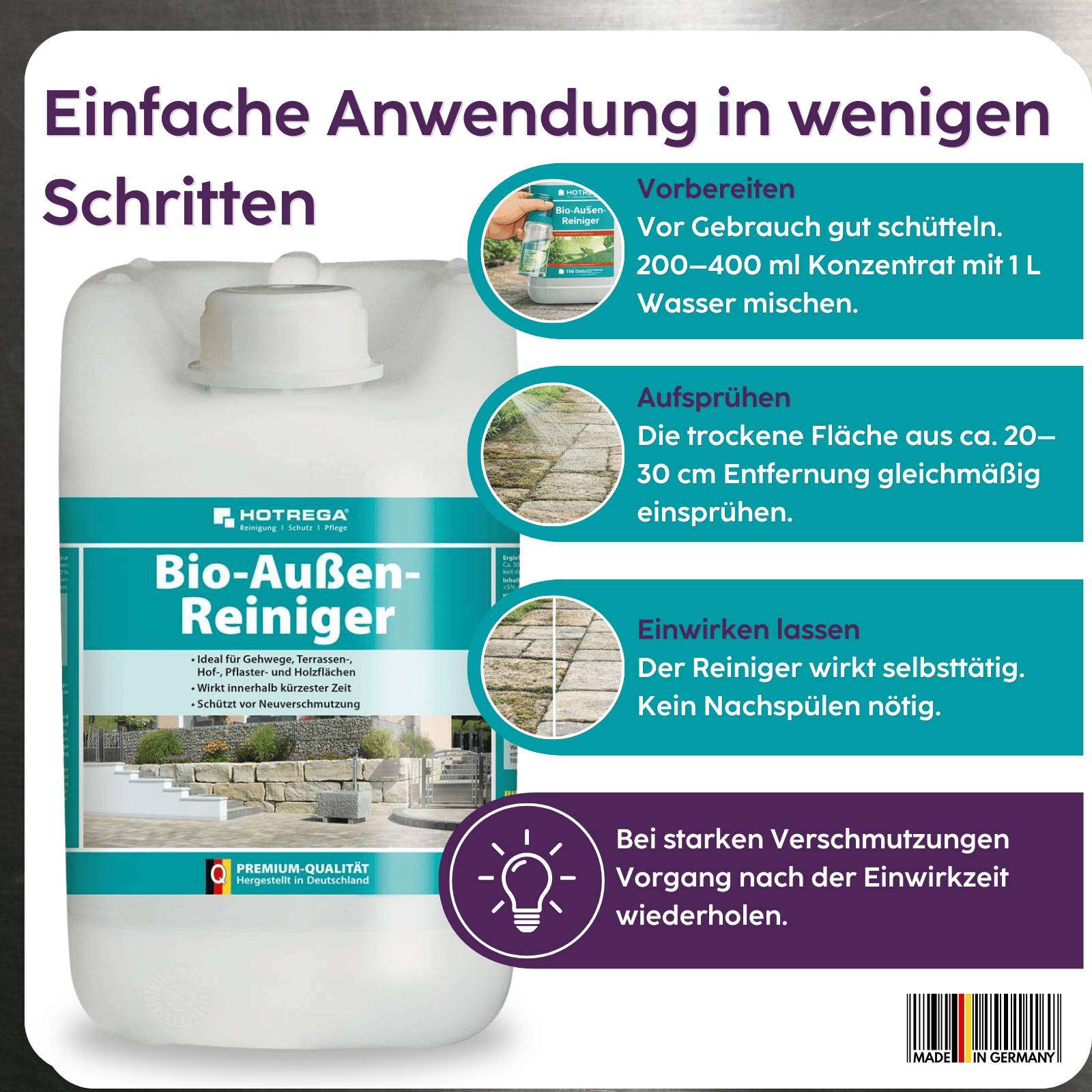 HOTREGA Bio Außen Reiniger 5L inkl. Handschuhe, Druckspritze