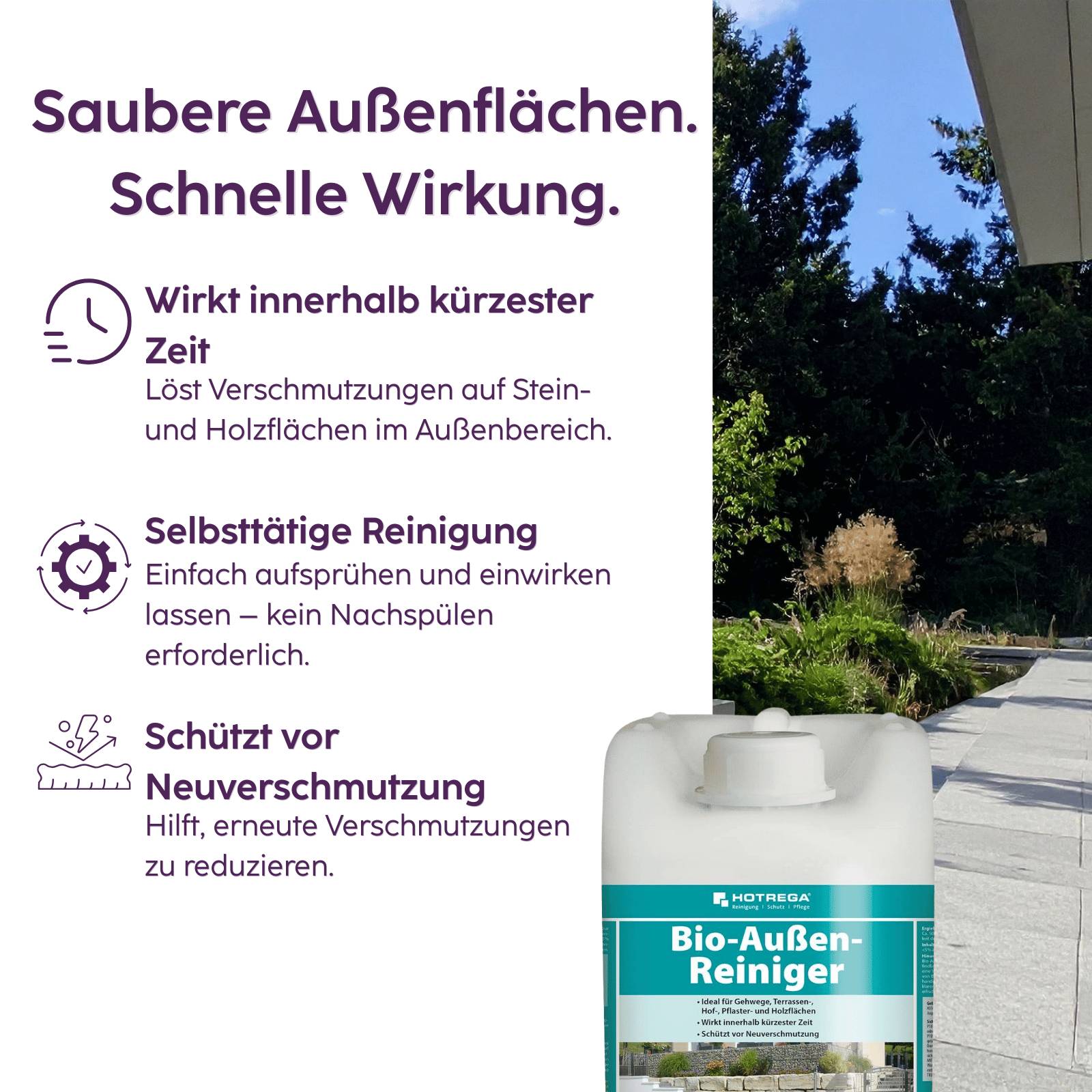 HOTREGA Bio Außen Reiniger 5L inkl. Handschuhe, Druckspritze