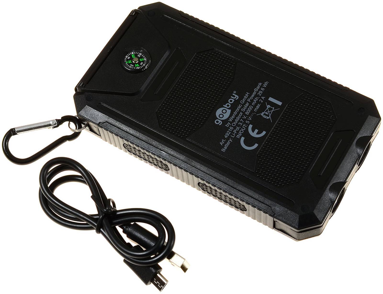 goobay Outdoor Powerbank Solar Ladegerät inkl. Taschenlampenfunktion 8000mAh, 5V, Li-Polymer