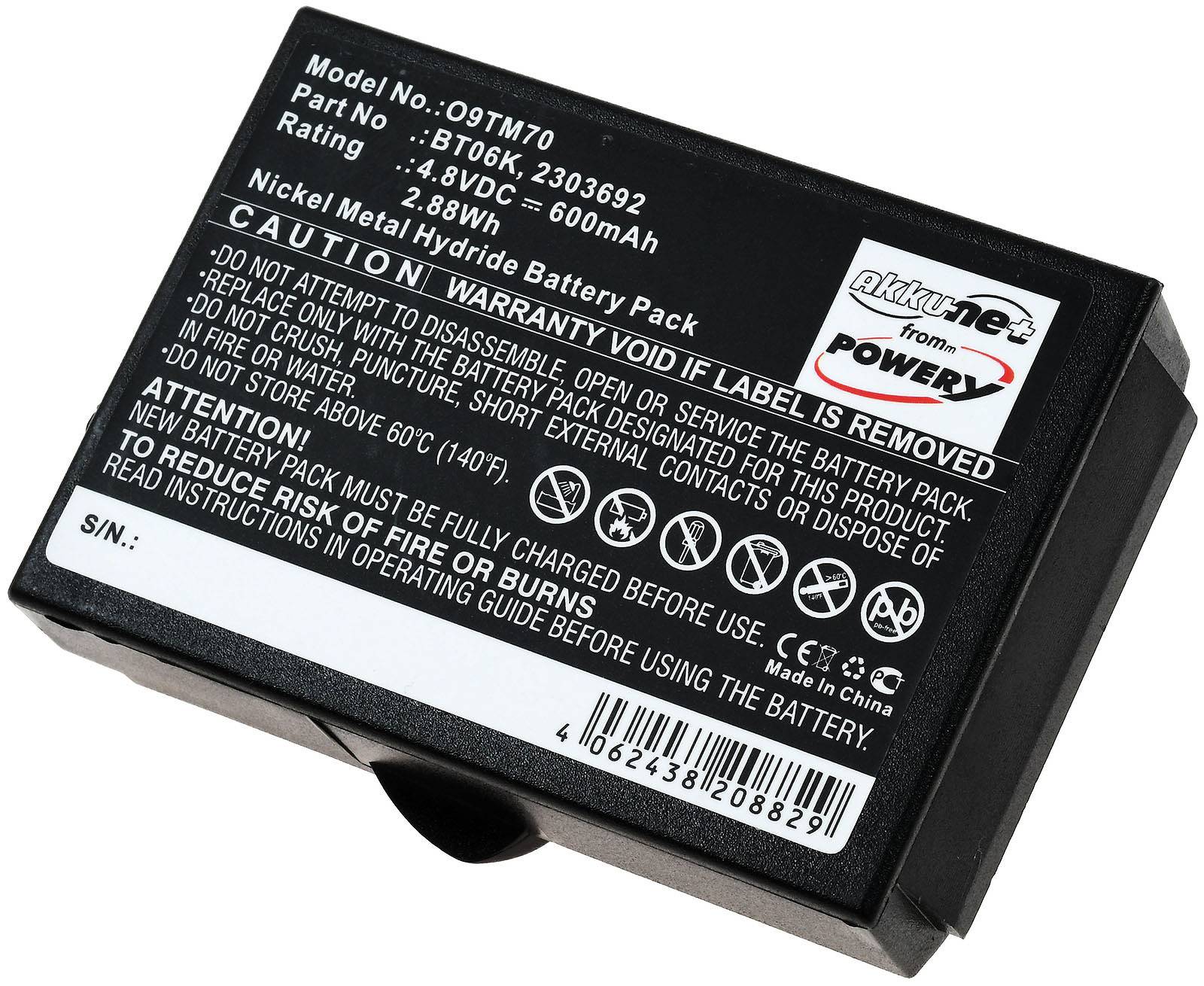 Powery Akku für BT06K von Danfoss-IKUSI, 4,8V, NiMH