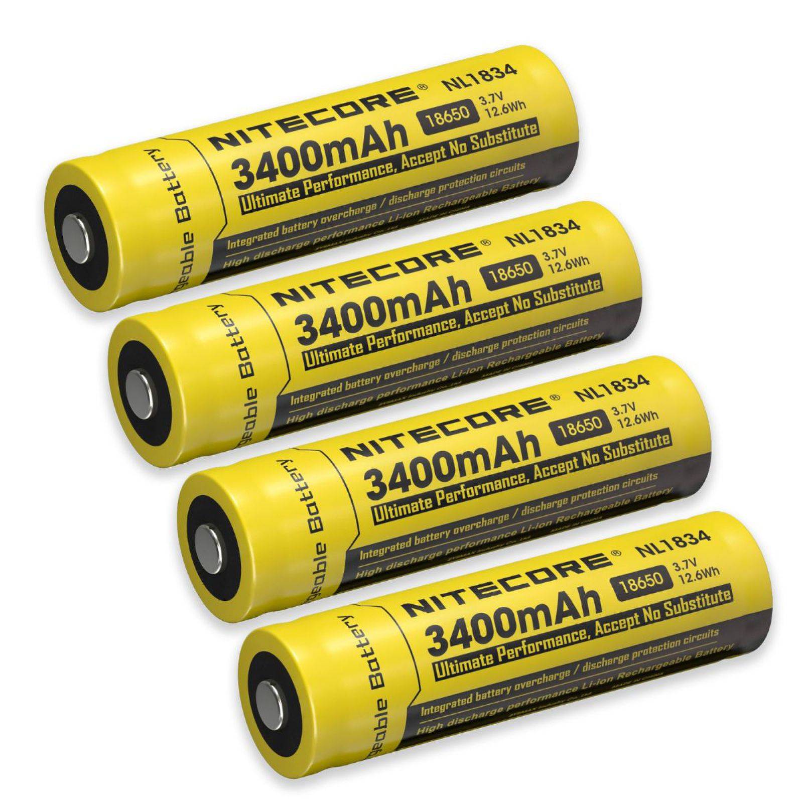 4x Nitecore Li-Ion Akku 18650 3400mAh NL1834 geschützt, 3,7V, Li-Ion