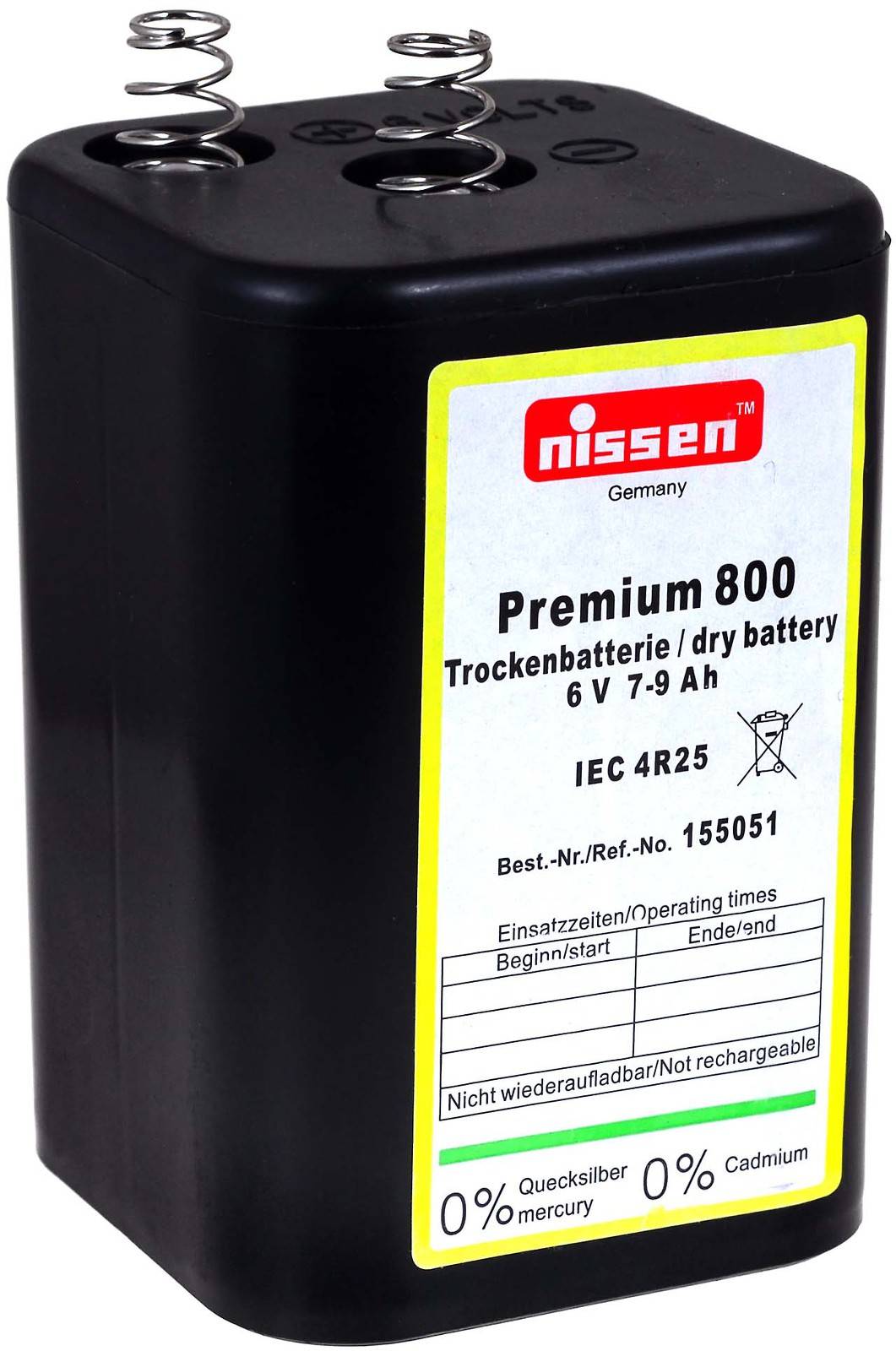 4R25 6V-Blockbatterie passend für UvV Blitzleuchte L8L, Verkehrs-Leitkegel, 6V, Zink-Kohle