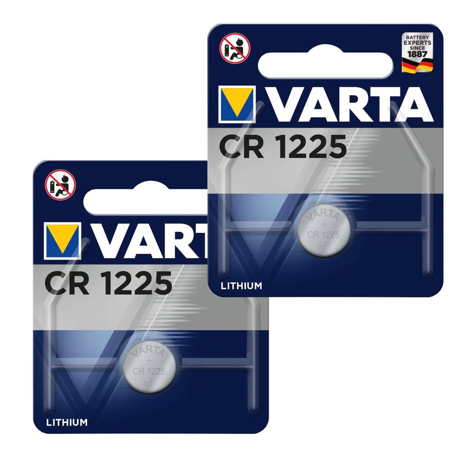 2x Lithium Knopfzelle, Batterie Varta CR1225 2x 1er Blister, 3,0V, Lithium