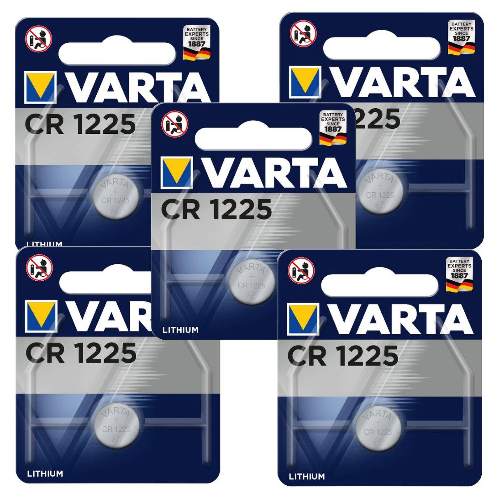 5x Lithium Knopfzelle, Batterie Varta CR1225 5x 1er Blister, 3,0V, Lithium