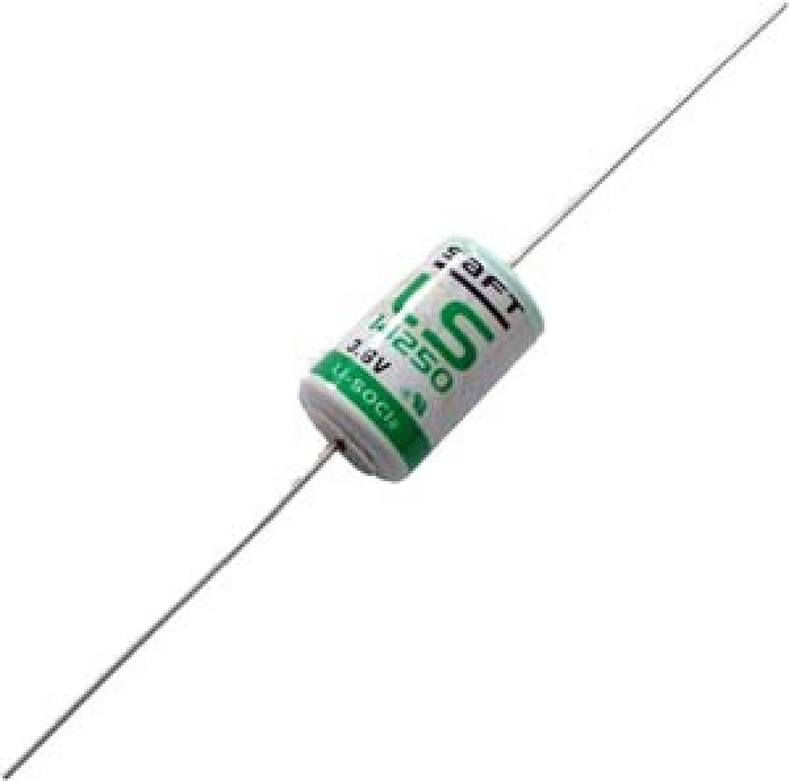Lithium Batterie Saft LS14250 1/2AA 3,6Volt mit axialem Lötdraht, 3,6V, Lithium-Thionylchlorid