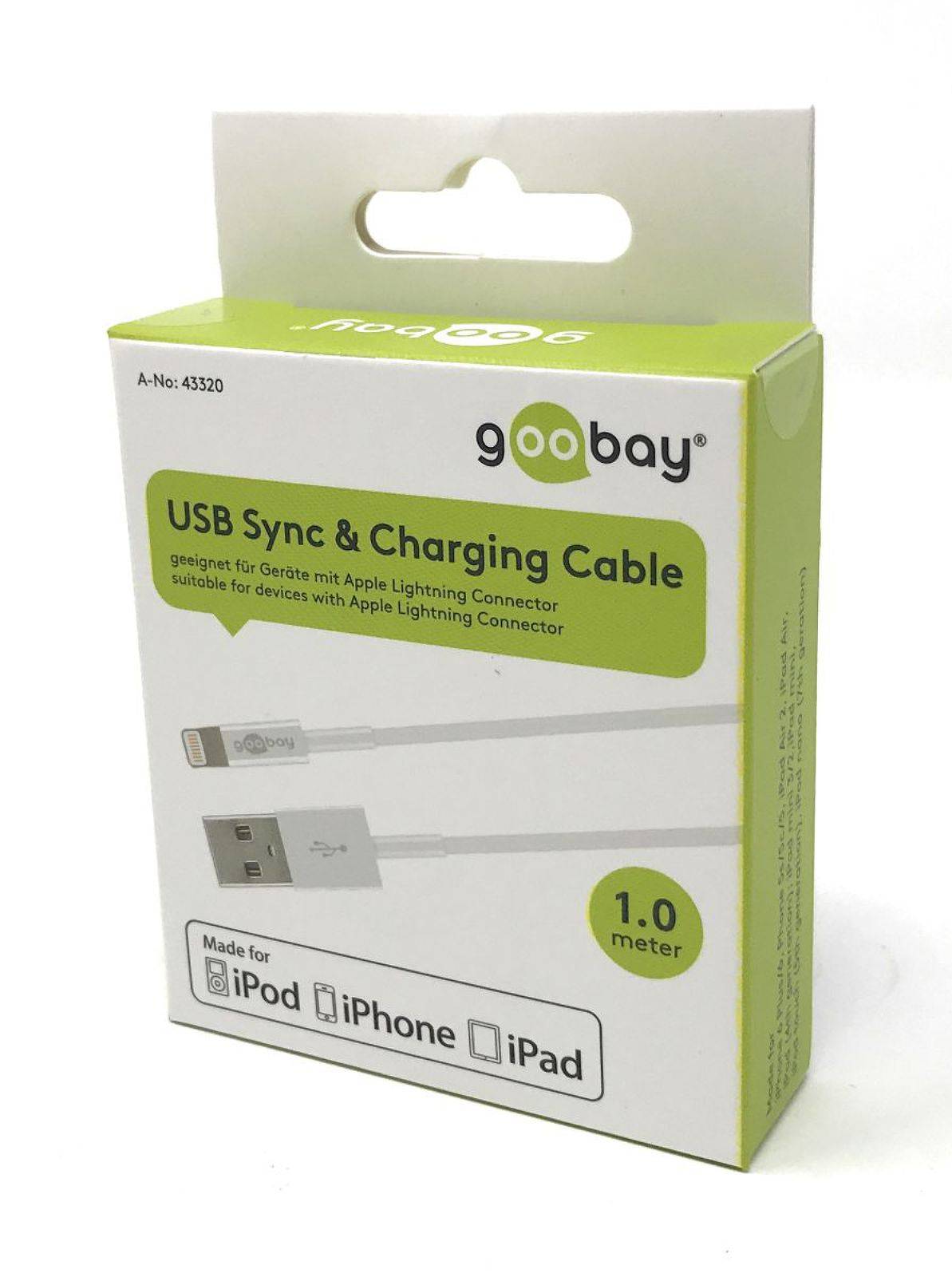 goobay Lightning MFi / USB Sync- und Ladekabel kompatibel mit Apple iPhone/iPad Weiß