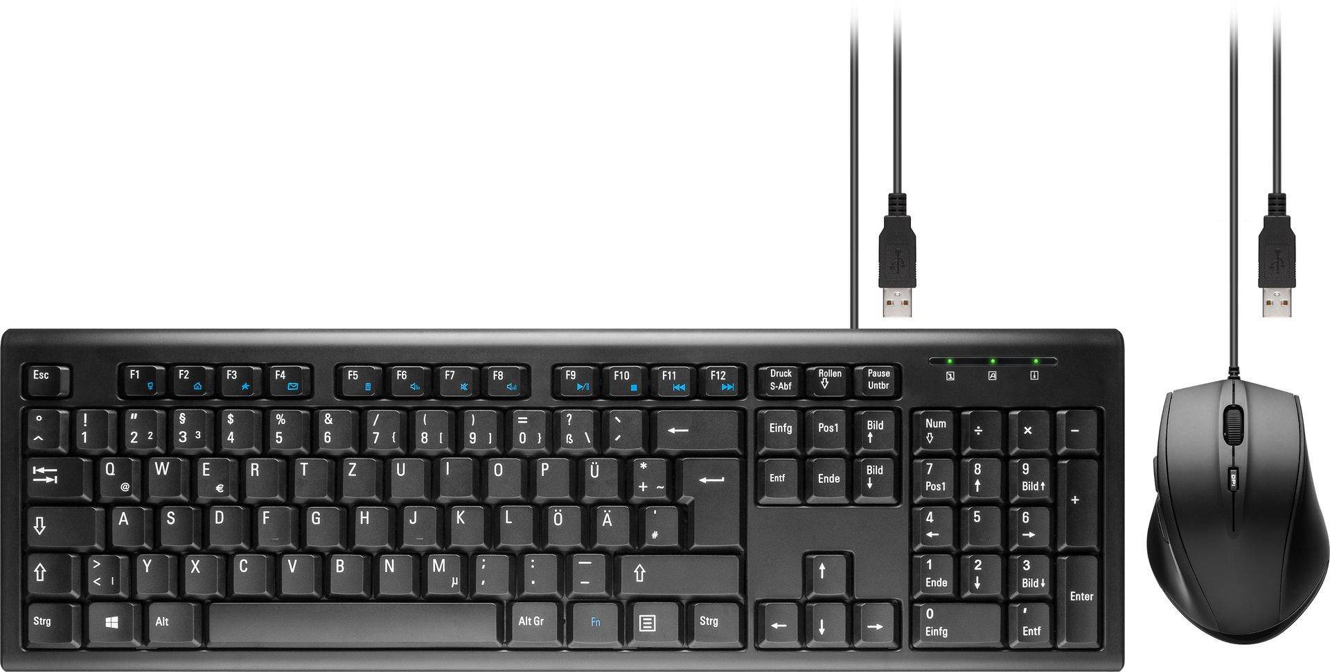 Desktop Tastatur / Maus Set mit DE Layout, kabelgebunden, schwarz