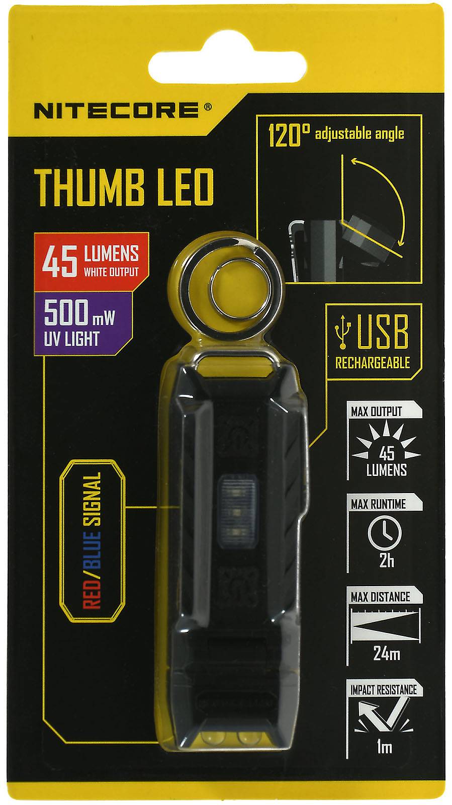 Nitecore THUMB UV Mini-Schlüsselanhänger-Lampe mit UV-Licht mit 45 Lumen, Li-Ion