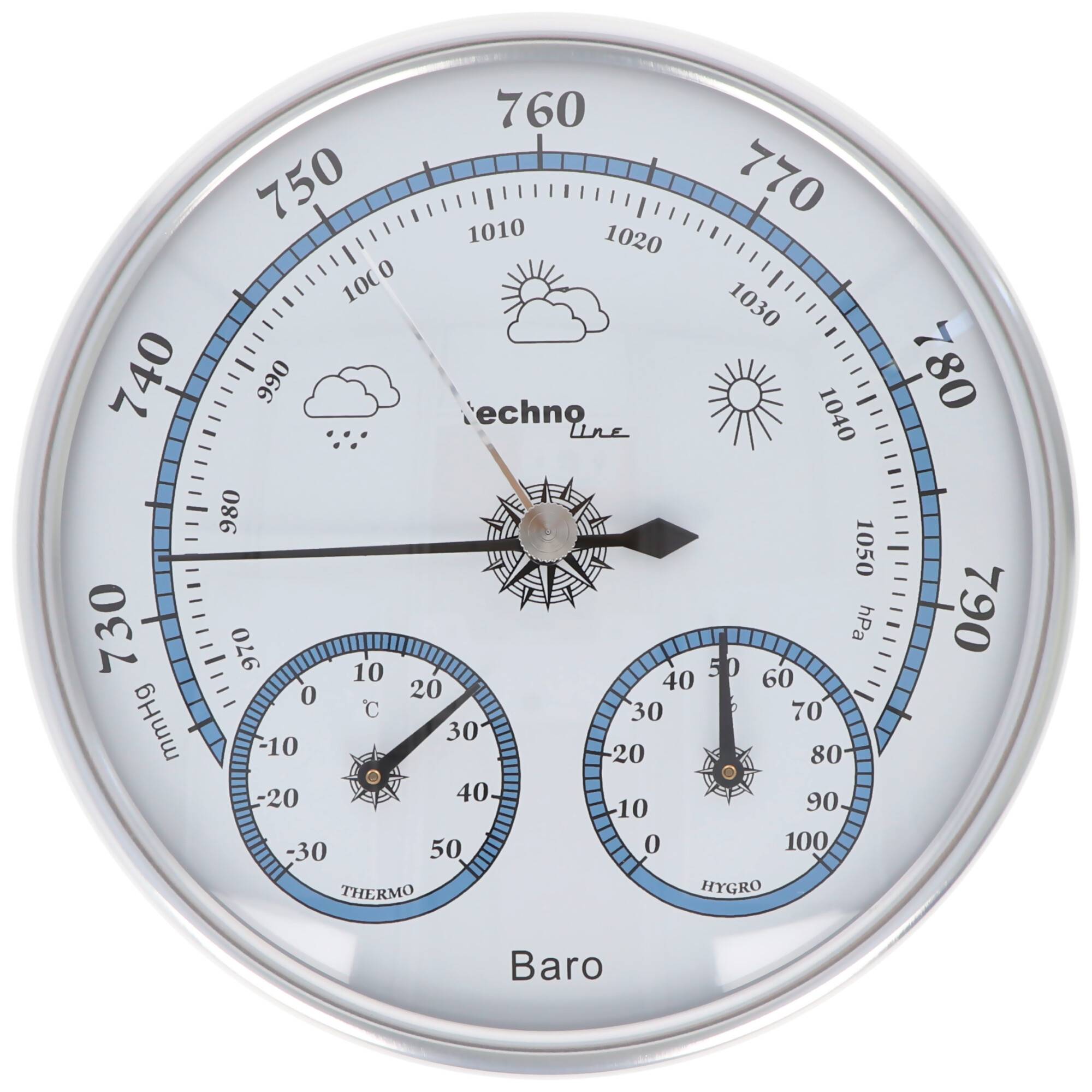 Technoline WA 3090 rundes BaroMeter mit Thermo-HygroMeter im Vintage-Design