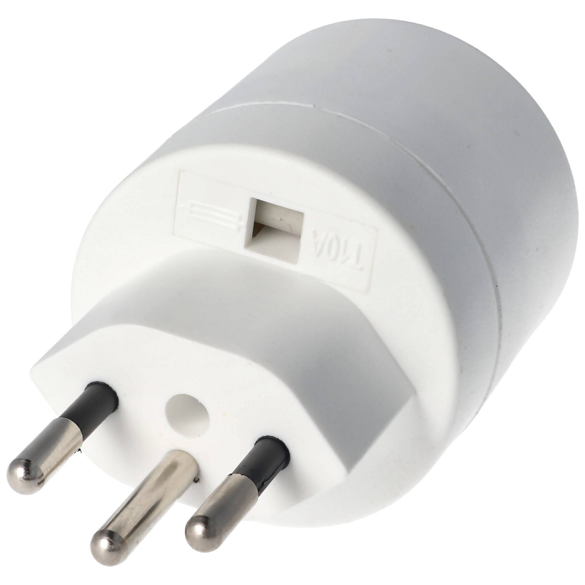 Schweiz-Adapter weiss von Schukokupplung auf schweizer Stecker 230 Volt mit Erdleiter und 10A
