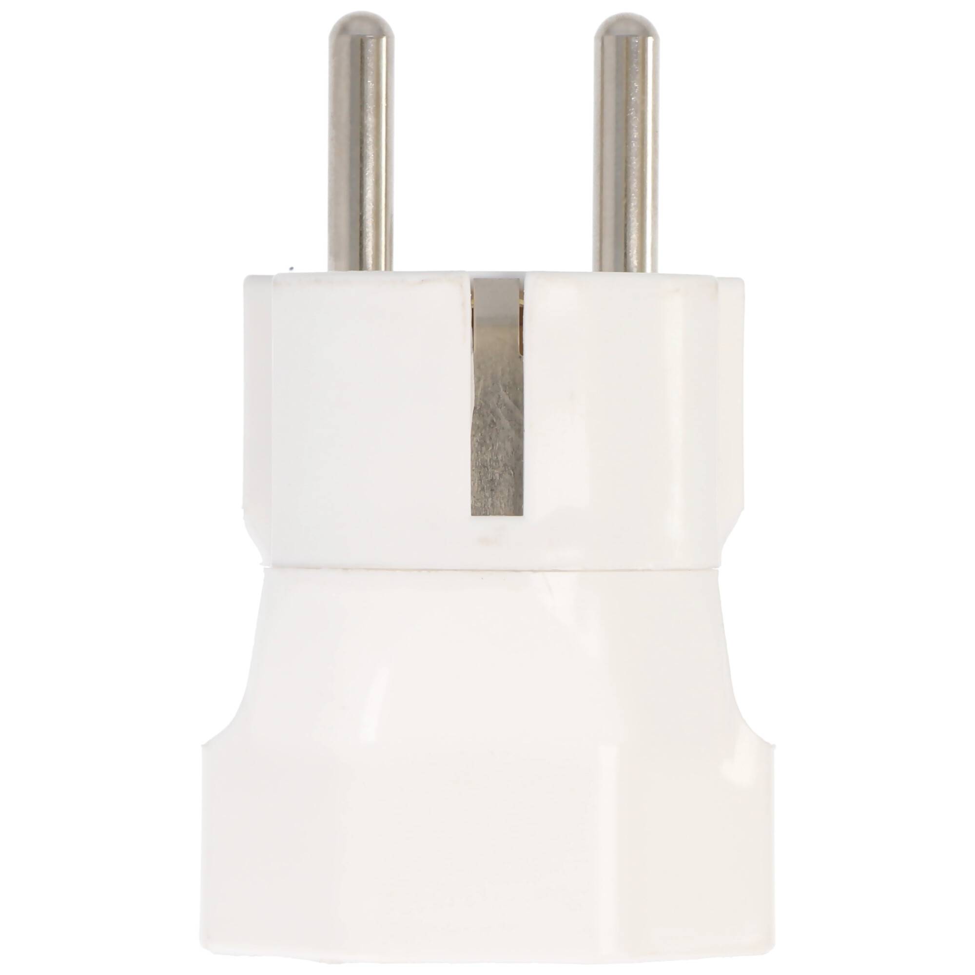 Schweiz-Adapter weiss vom schweizer Stecker 3pin auf Schukokupplung 2pin mit Erdleiter und 10A