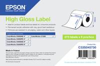 Epson Hochglanz-Etikett Produktkarton mit Illustration einer Etikettenrolle, Funktionsliste, „273 Etiketten x 6 Stück/Karton