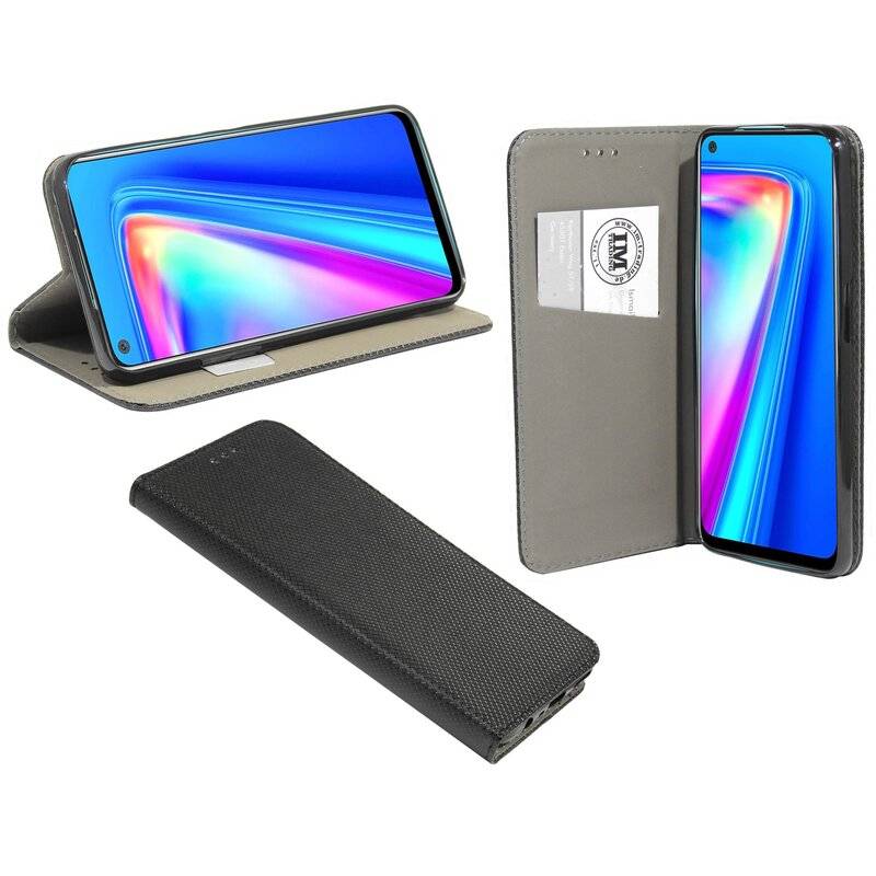 Buch Tasche "Smart" für REALME 7 Handy Hülle Etui Brieftasche Schutzhülle mit Standfunktion, Kartenfach Schwarz