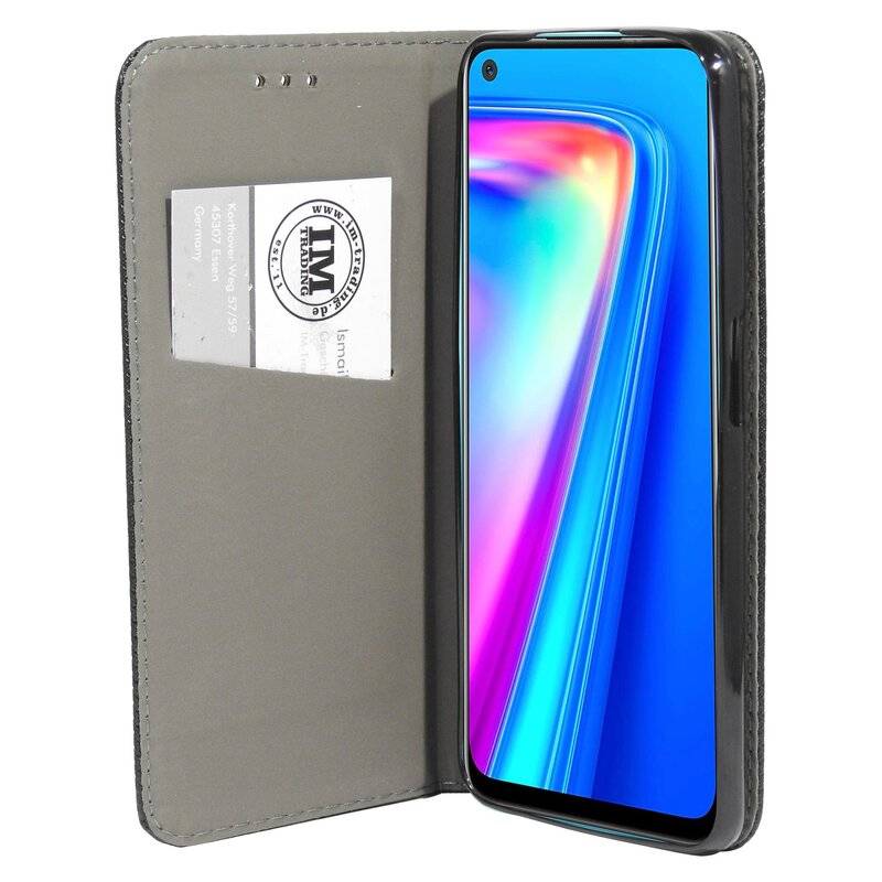 Buch Tasche "Smart" für REALME 7 Handy Hülle Etui Brieftasche Schutzhülle mit Standfunktion, Kartenfach Schwarz
